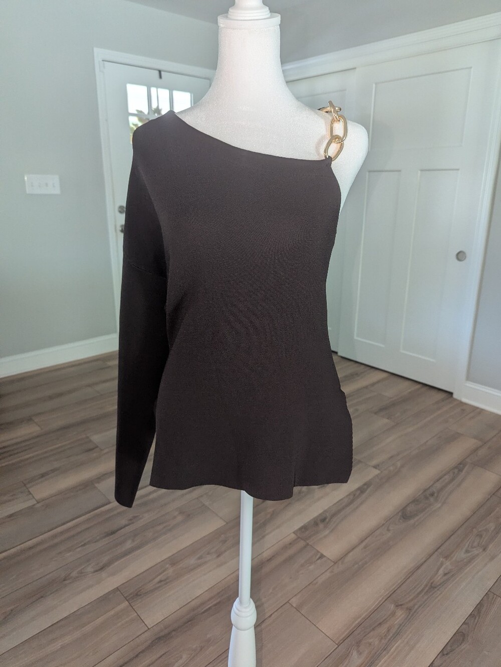 Zara Black One-Shoulder Chain Detail Sweater